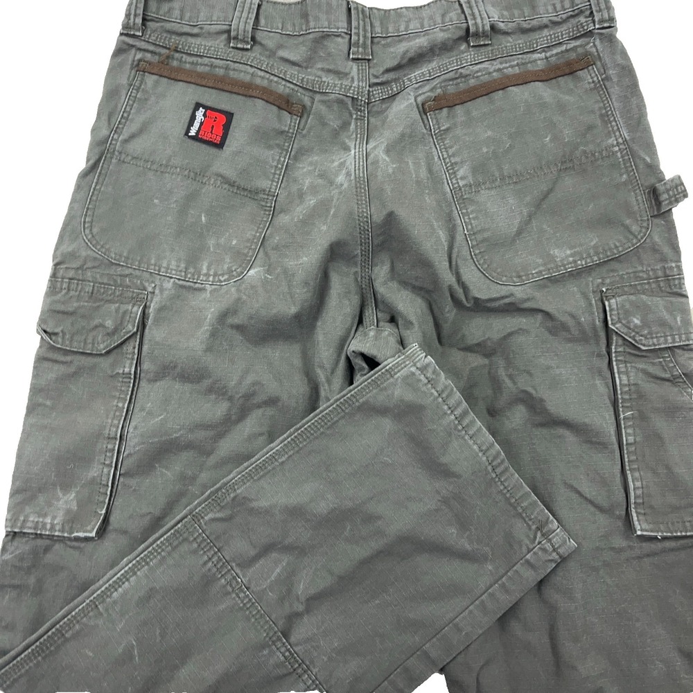 Wrangler Riggs Pants Men 38x34 Green Cargo‎ Duck Canvas Baggy Faded Washed Y2K